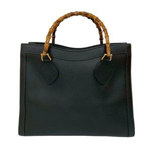 GUCCI Vintage Black Leather Bamboo Tote Bag